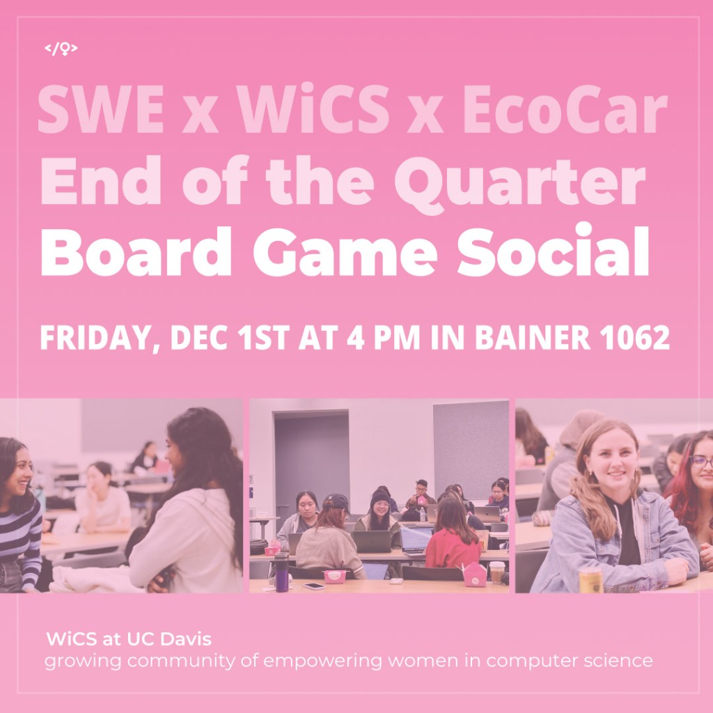 WiCS at UC Davis — Board Game Social promotional graphic