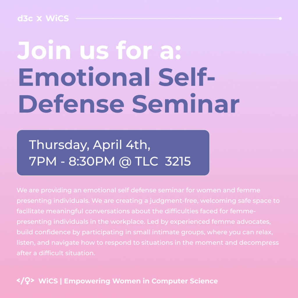 WiCS at UC Davis — Emotional Self-Defense Seminar promotional graphic