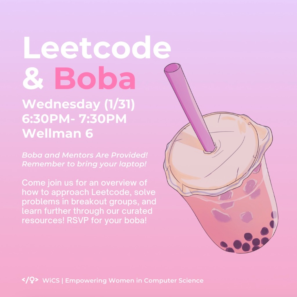 WiCS at UC Davis — Leetcode & Boba promotional graphic